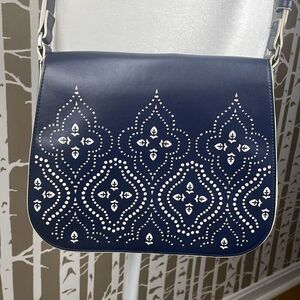 Vera Bradley Laser Cutout Saddle Crossbody Bag Navy Blue